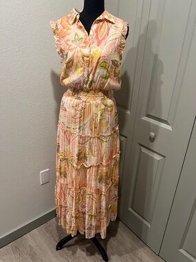 Floral Pink & Yellow Tiered Maxi Dress with Smocked Waist